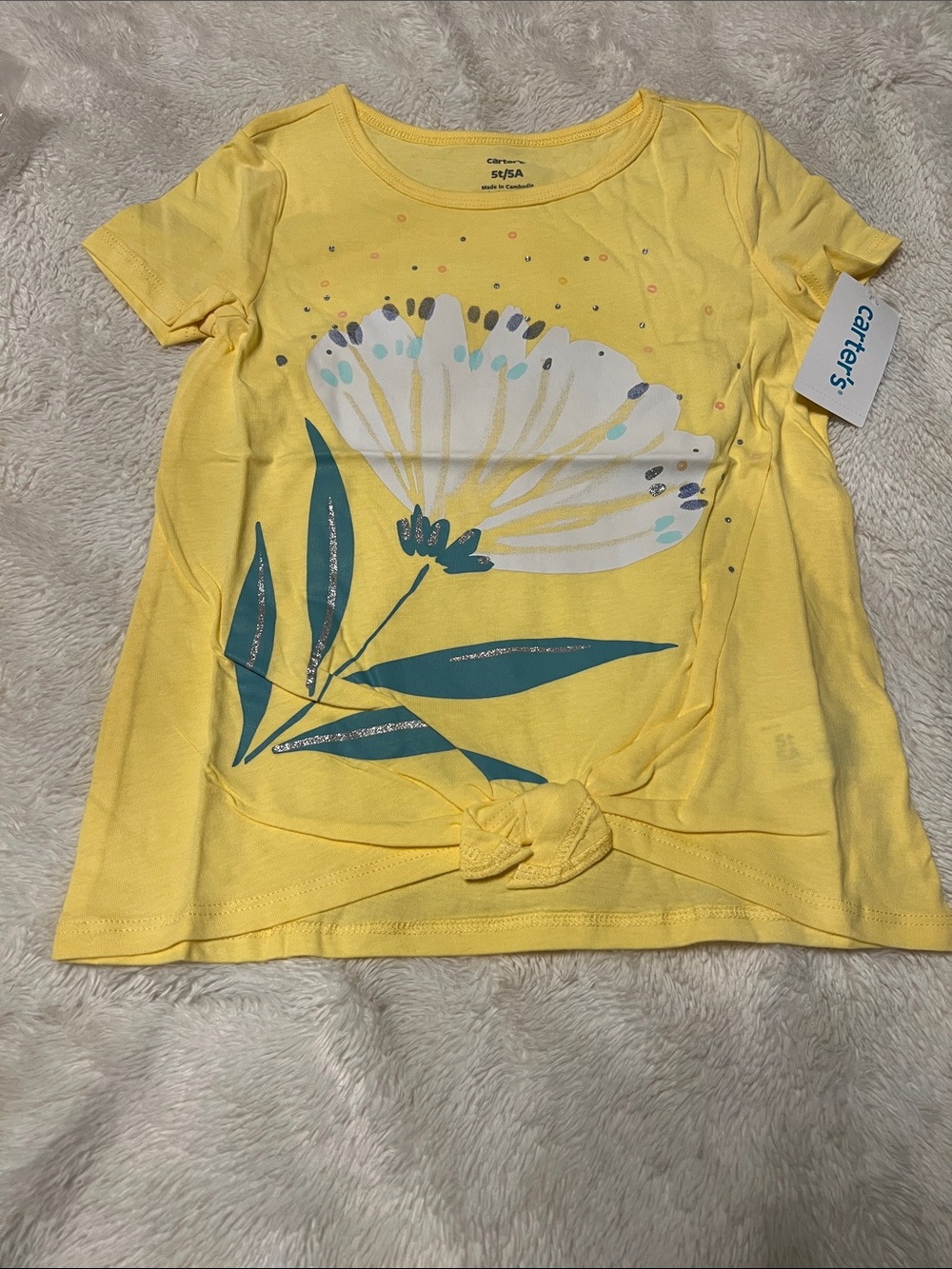 Carter's Yellow Short-Sleeve Tee with Teal Floral Print and Front Knot